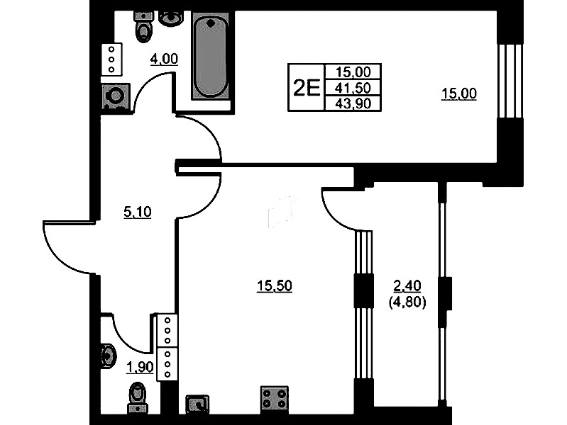 1-комнатная квартира 43.9 м², 3/13 эт., ЖК «Тайм Сквер»